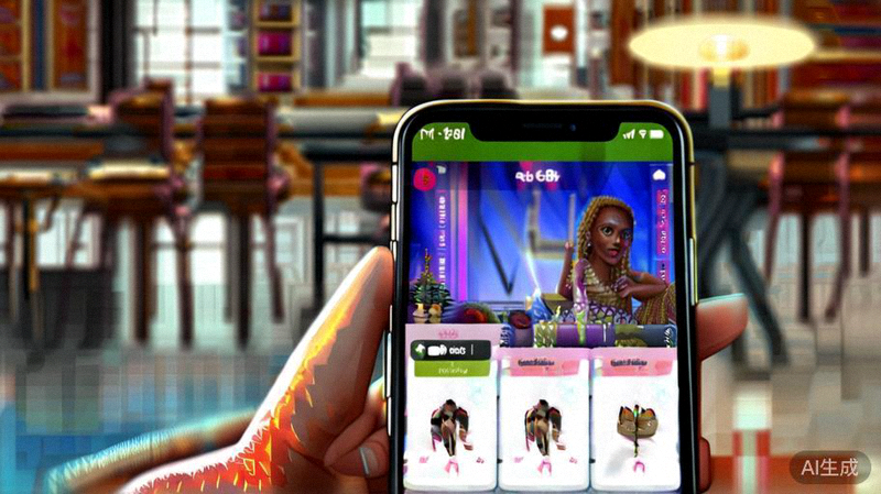 年轻消费者在智能手机上浏览社交媒体购物内容，屏幕显示直播带货与商品链接