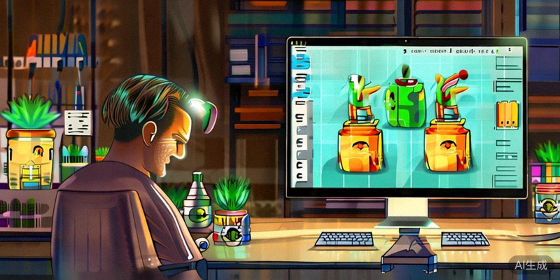 设计师在电脑前进行绿色创新产品设计，屏幕上展示可生物降解材料与模块化产品结构图