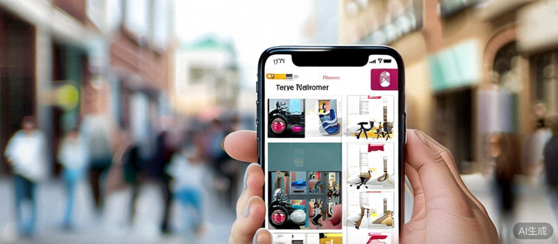消费者使用手机摄像头拍摄现实生活中的物品，屏幕立即显示电商平台上相似商品的搜索结果列表
