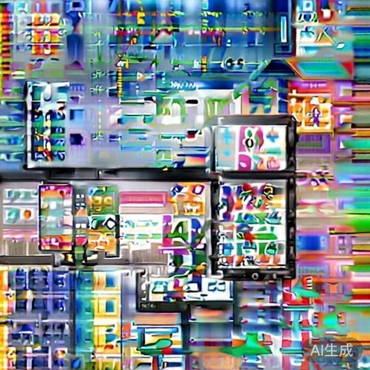 消费者在笔记本电脑、平板电脑和手机上同时浏览购物网站，屏幕显示不同的商品页面和购物车，背景有数据图表和上升箭头，象征多设备购物行为和电商增长