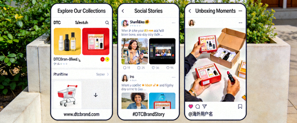 某DTC品牌独立站页面、社交媒体内容与海外用户开箱照片合集