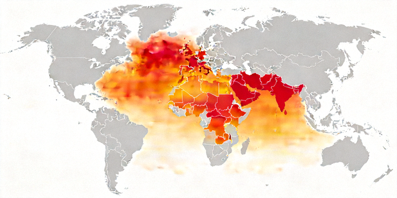全球地图热力图，突出显示东南亚、中东、拉美等新兴电商市场区域的高增长热度