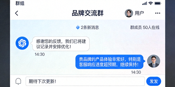 社交媒体群组互动截图，展示品牌与用户的深度交流