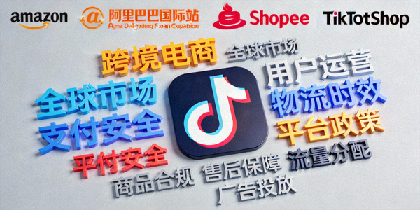 亚马逊、阿里巴巴国际站、Shopee、TikTok Shop等平台Logo与核心规则关键词云图