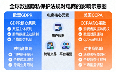 全球数据隐私保护GDPR与CCPA法规对电商的影响示意图