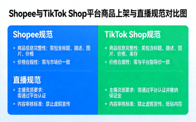 Shopee与TikTok Shop平台商品上架与直播规范对比图