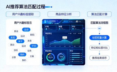 AI推荐算法可视化界面，展示商品与用户兴趣的匹配过程